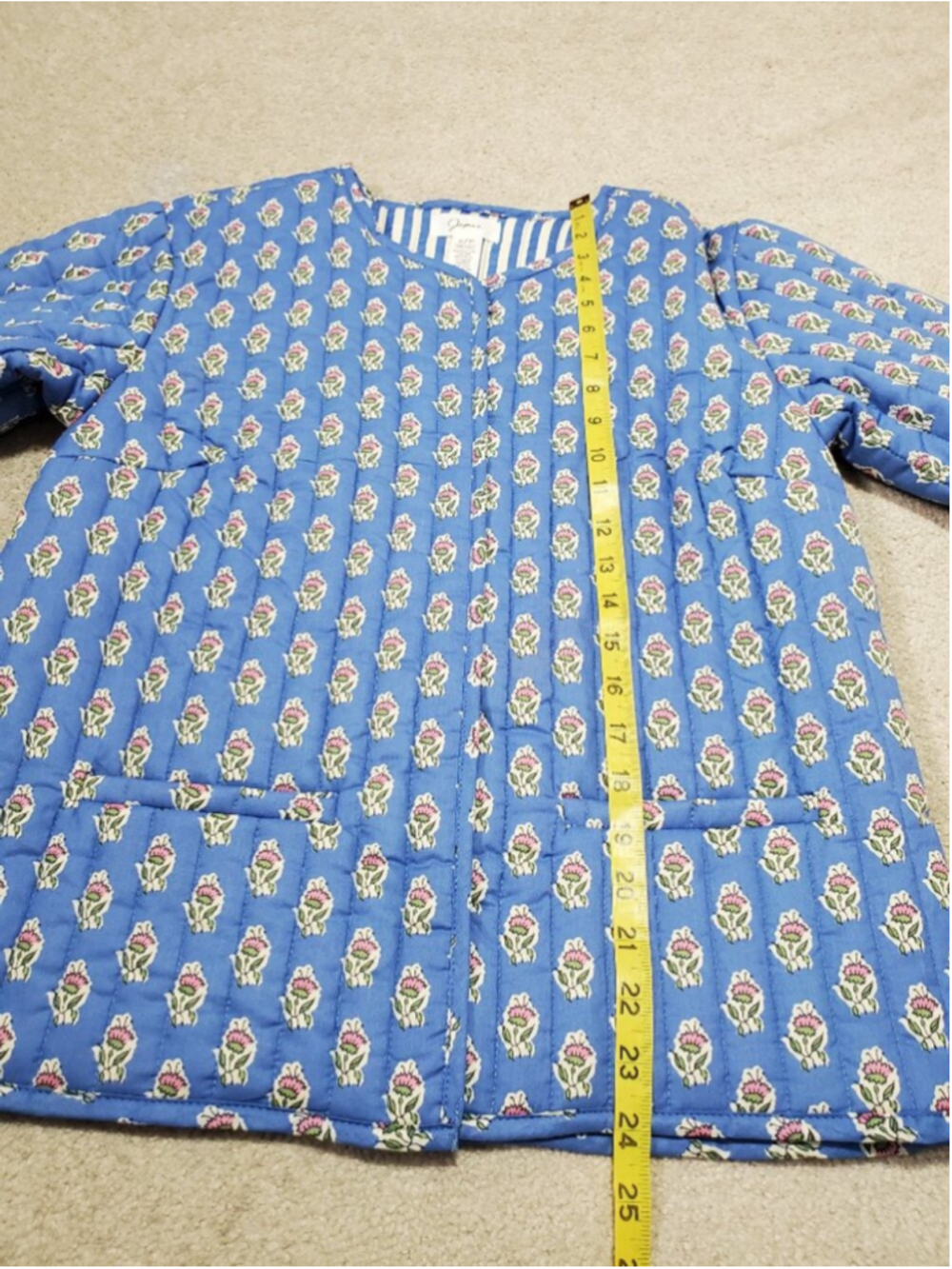 JAPNA Quilted Cotton Floral Jacket Blue Small Block Print Hook Front Cottagecore - Picture 13 of 14